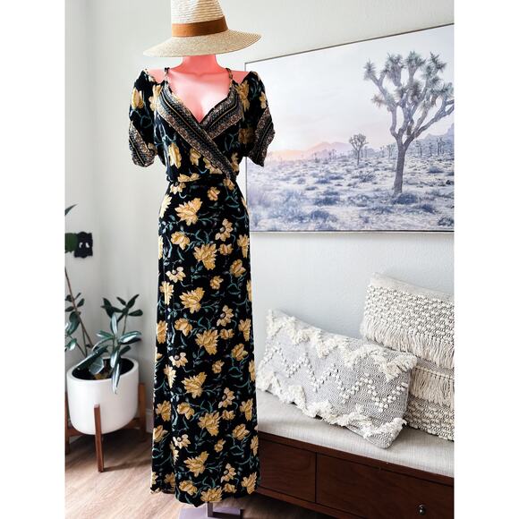 Chasing the Meadowlight golden blooms Cold shoulder flowy Maxi dress - Picture 1 of 8
